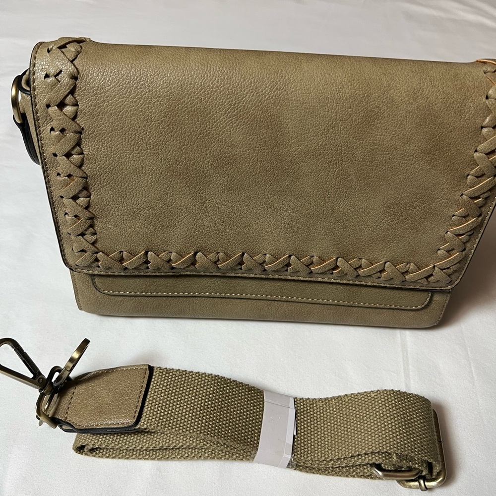 Jen&Co Chic Tan Crossbody Bag with Braided Detail